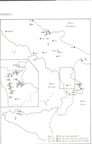 Mappa delle aree linguistiche albanofone in Italia